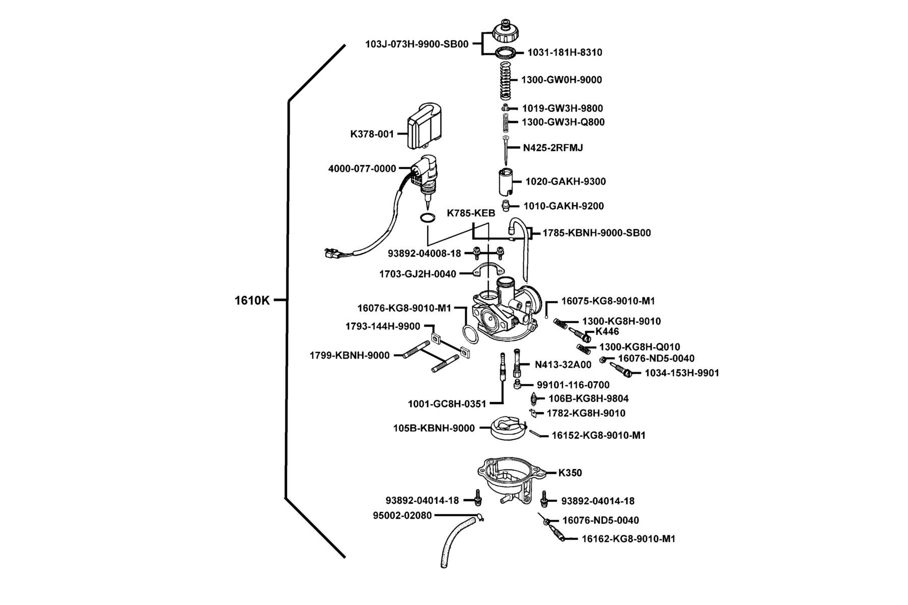 LIKE 50(2013~) Carburetor parts diagram